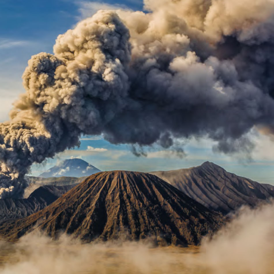 An erupting volcano.