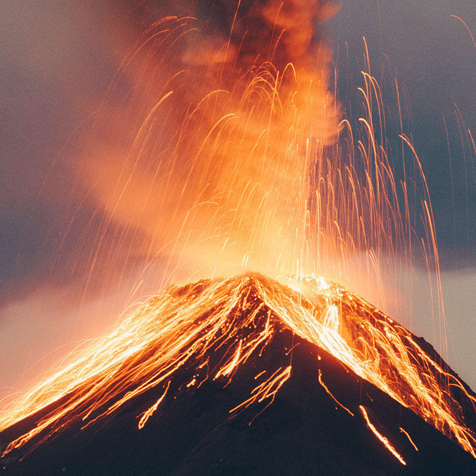An erupting volcano.