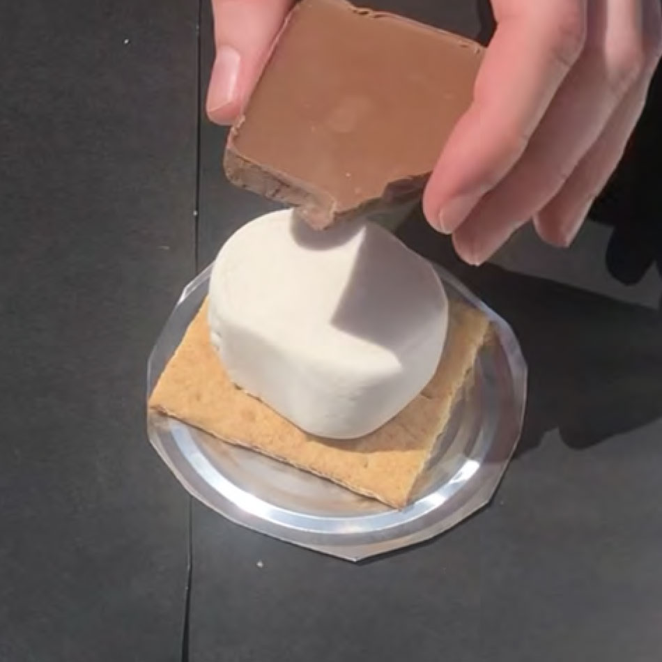 A S'more with graham cracker, marshmallow and chocolate.