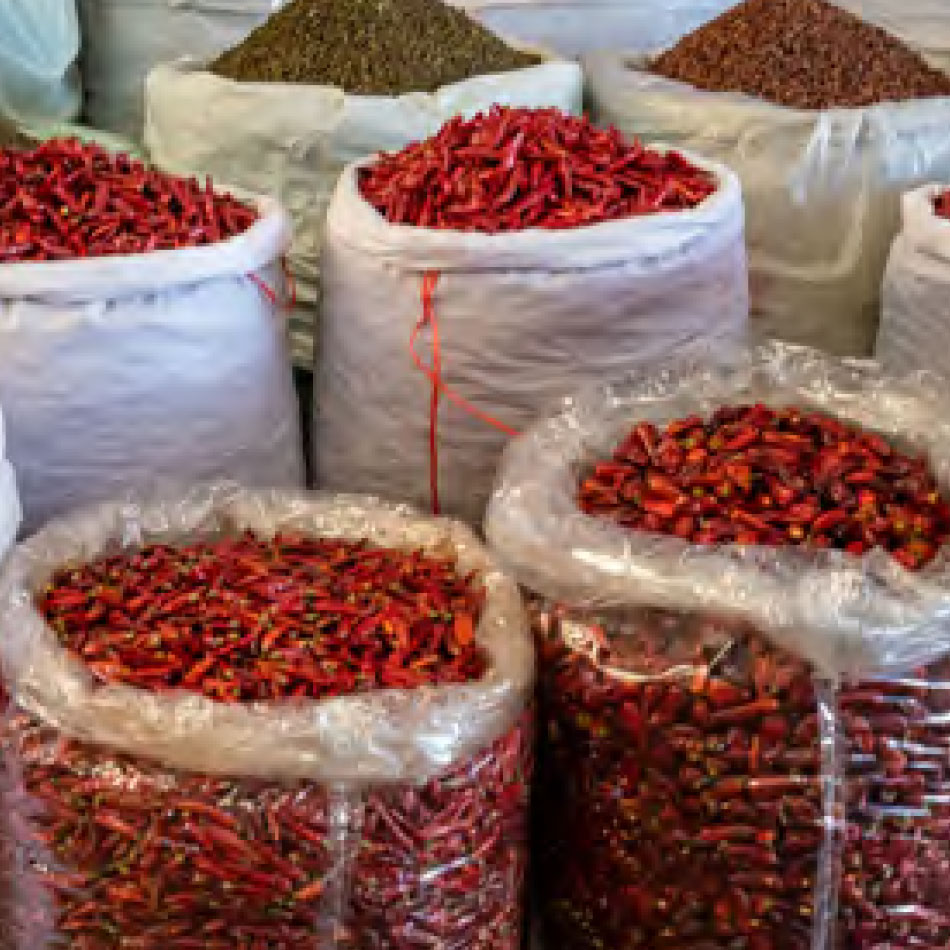 Bags of dried peppers.