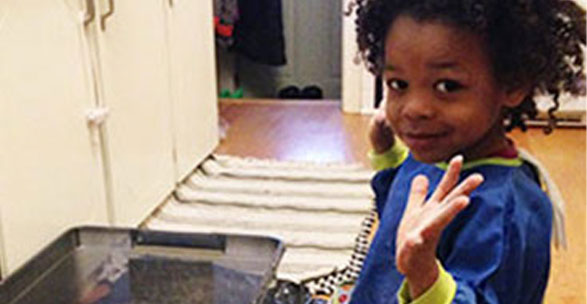 A child experimenting at home.