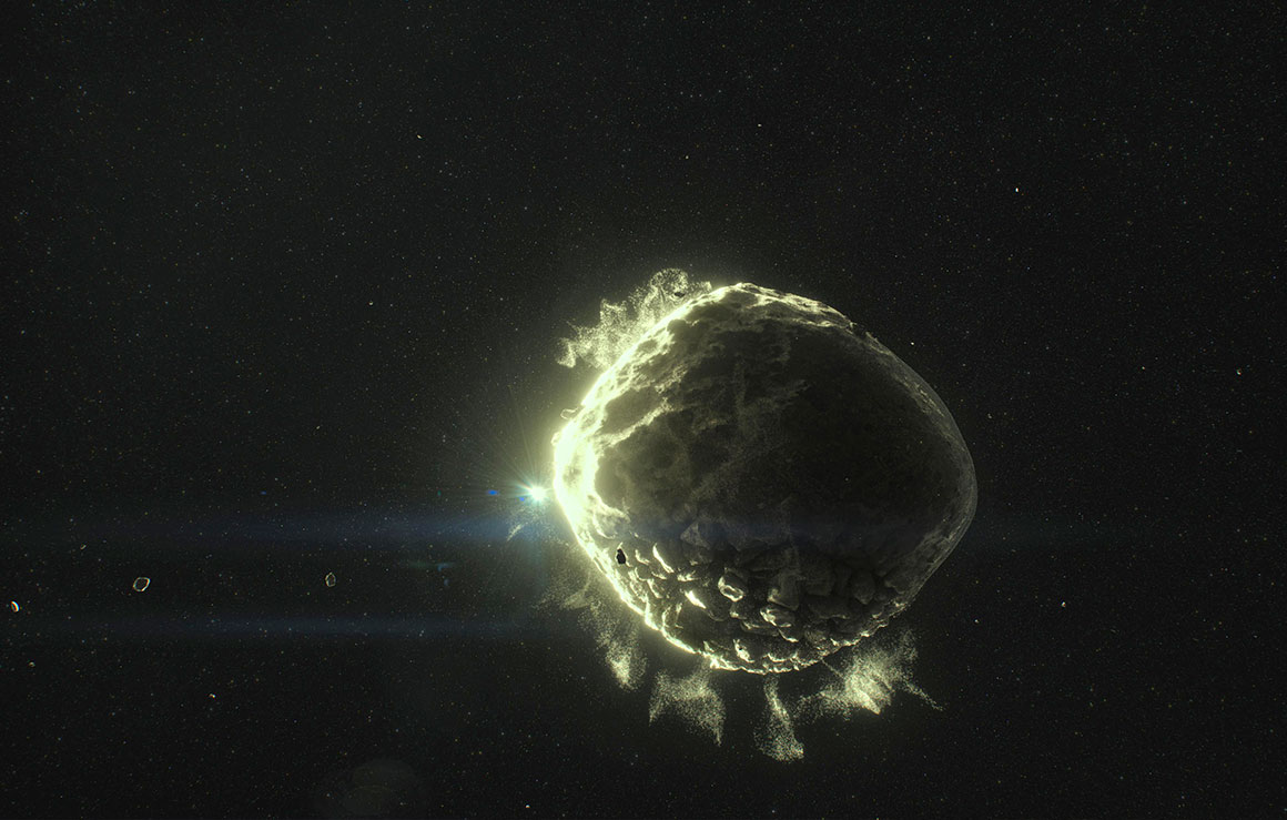 An asteroid in space.